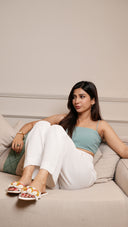 Handcrafted Floral Fringe Slides Sandals